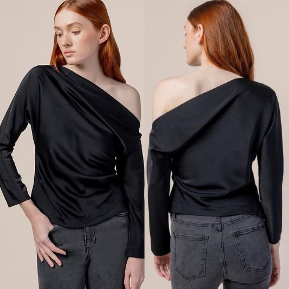 Modern Citizen Peyton Draped One Shoulder‎ Blouse Black Size Medium
